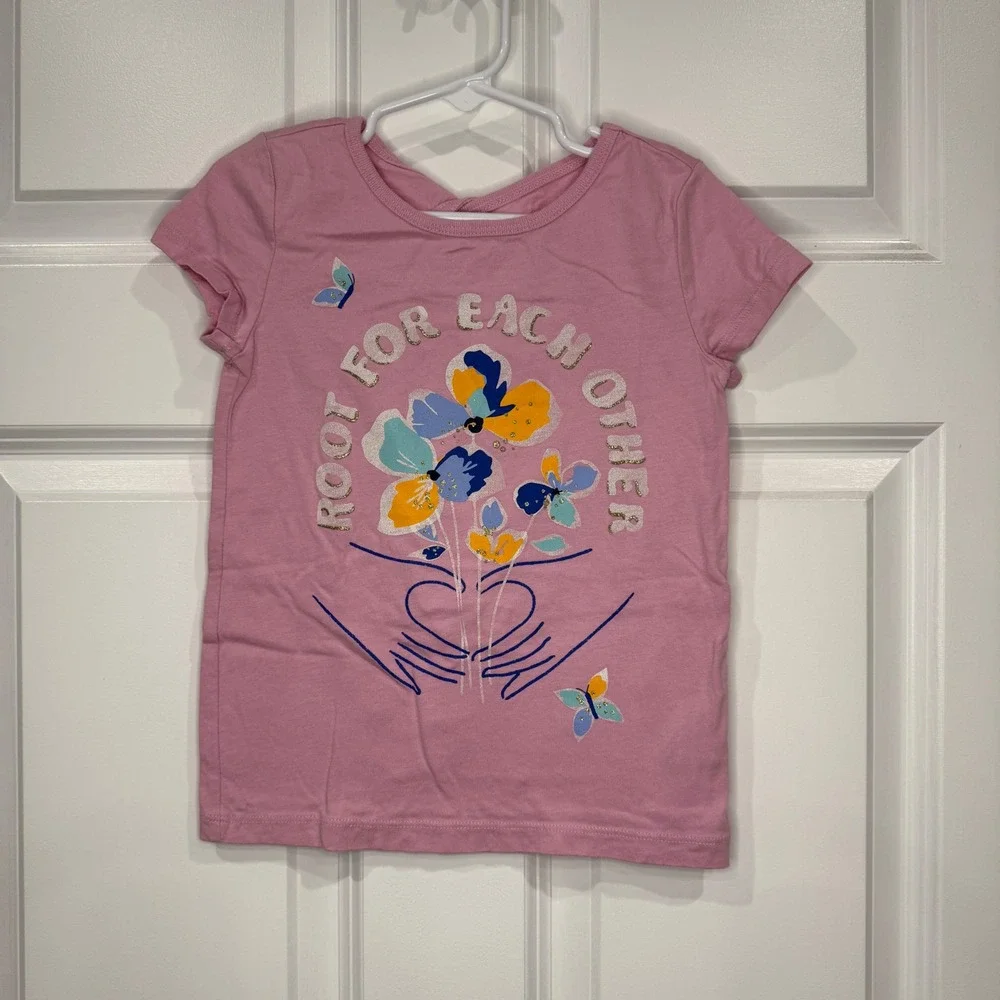 Carters Kid Girls Pink Root For Each Other Floral Graphic Tee Shirt Size 5